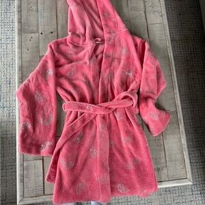 Pink Plush Robe with Hood and Belt